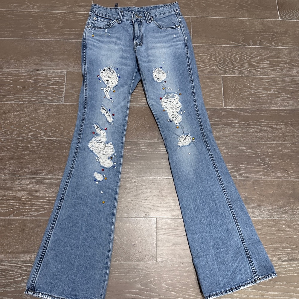 Creative Jean J’2nc Women’s Distressed Denim Jeans Size 26 Rhinestone  4623-3